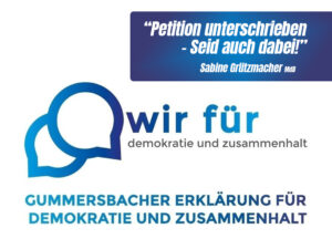 Weiés Bild mit dem Text der Gummersbacher Erklärung, inklusive Aufforderung die Petition auch zu unterschreiben.